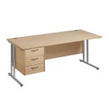 Cantilever Straight Desk with 3 Drawer Pedestal
